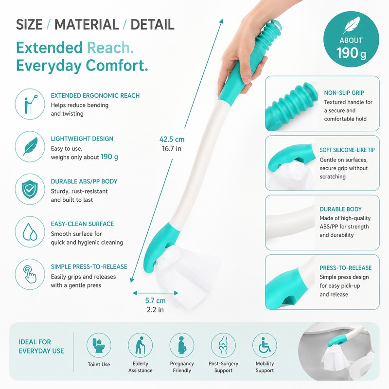 Long-Handle Toilet Wiping Aid for Daily Personal Care – Bend-Free