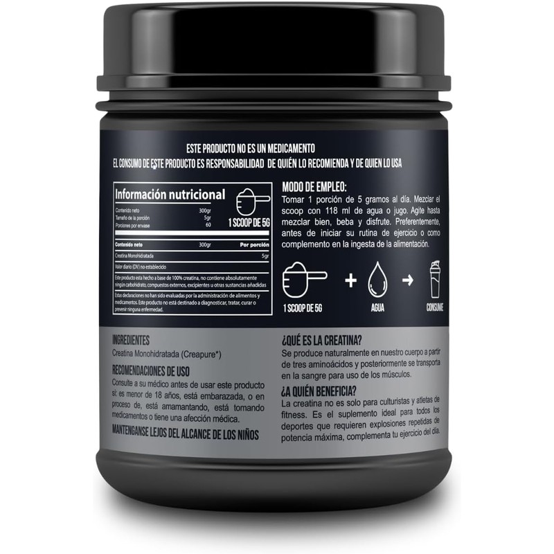 Holix Lab Creatina Monohidratada 300gr 60 Serv. Creapure Sabor Natural