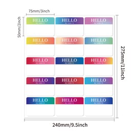300 Pcs 3"x2"Hello My Name is Stickers, Waterproof Stickers Name Tags Rainbow Sticker 15 Color, for School Office Home