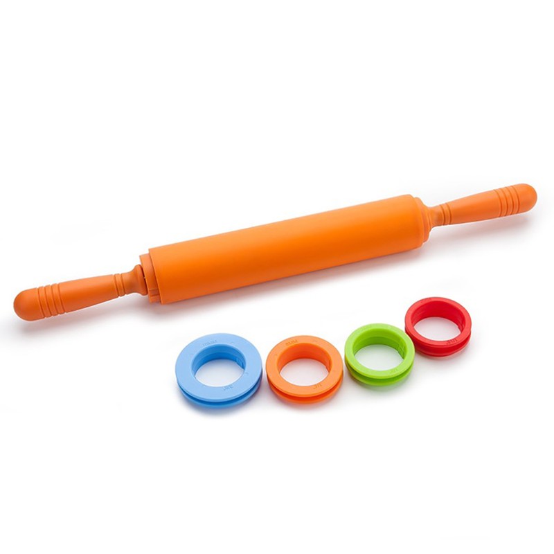 Adjustable Silicone Rolling Pin with 4 Spacers for Dough Pizza