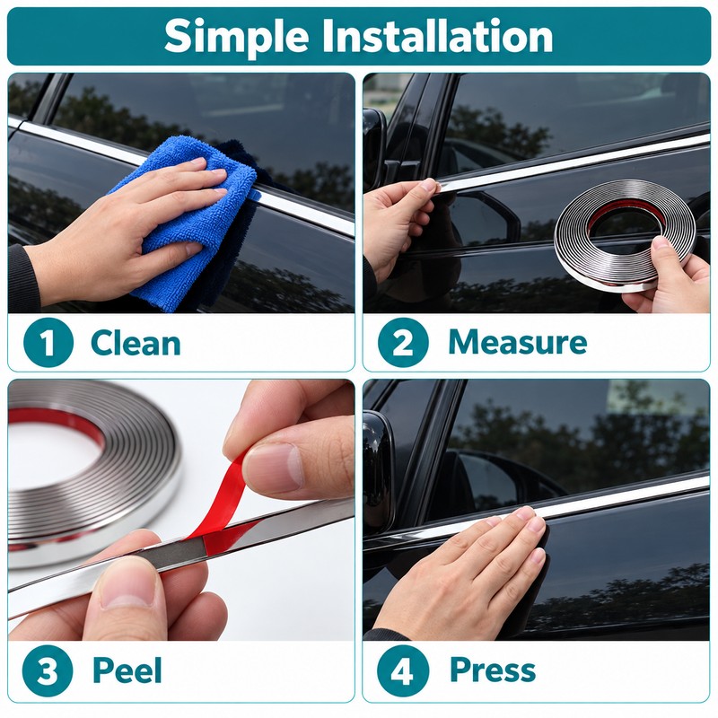 5M Silver Chrome Car Styling Trim Strip, 6-30 mm Width