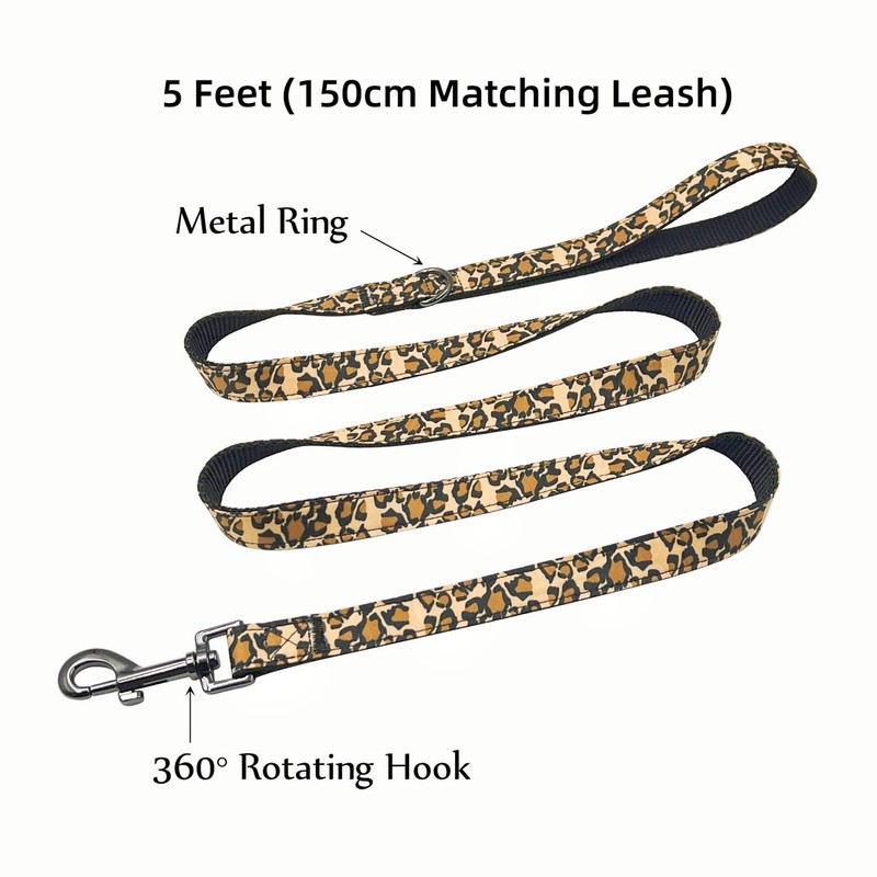 Olahibi Dog Bowtie Collar and Leash Combo Set, Brown Leopard