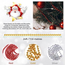 Trimming Shop 24 Feet Hanging Metallic Xmas Bead Decoration Shiny Artificial Tinsel String Pearl Chain Christmas Garland Wreath Tree Decorations DIY Art & Craft Home Party Room Gift Décor, Gold