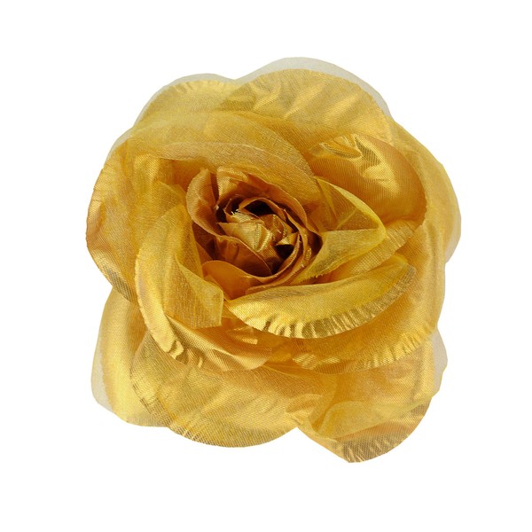 NYFASHION101 Women's Multifunction Large Rose Flower Sheer Petal Brooch Pin Hair Tie Clip, Metallic Gold