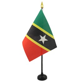 Saint Kitts and Nevis Table Flag 4'' x 6'' - Nevisian Desk Flag 15 x 10 cm - golden spear top - AZ FLAG