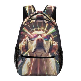 KOYI Labrador Dog Backpack for Kids - Crazy Lazer DJ Labrador with Sunglasses School Backpack - Funny Animal Bookbag for Girls and Boys - Children Daypack Travel Laptop Backpack, 16.5 Inch
