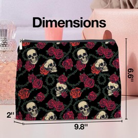 UPNEGE Gothic Rose and Skull Pattern Makeup Bag Gifts for Women Skull Floral Cosmetic Bag Zipper Pouch Travel