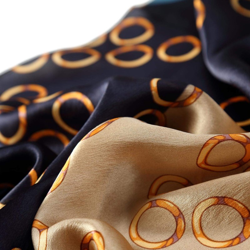Bufanda larga de seda, estampado floral y gráfico, Blue Taupe