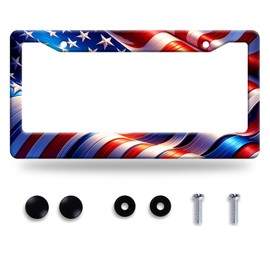 Watercolor American Flag License Plate Frame USA Flag License Plate Stainless Steel Funny License Plate Holder Patriotic America Car Accessory Decoration 12.3" x 6.3"for Men Women