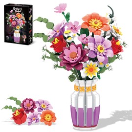 honchoes Flowers Building Set Wildflower Bouquet Botanical Collection for Adults Women Girls 14 Years & Up Home Office Decor