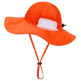 Kids Bucket Hat UPF 50+ Sun Hats for Toddler Beach Hat Boys Girls Wide Brim Kids Fishing Safari Hat Outdoor Orange 2-6 Years