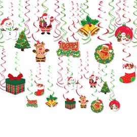20 Pcs Christmas Hanging Swirl Decorations,Merry Christmas Ceiling Hanging Swirl Santa Claus Elk Snowman Spiral Garland Xmas Tree Ornament Decor for Christmas Eve Winter Holiday Party Supplies