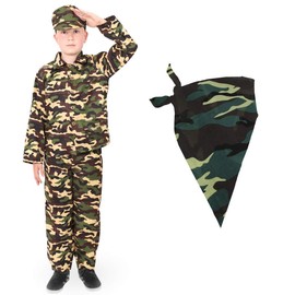 BOYS ARMY FANCY DRESS OUTFIT WITH CAMO BANDANA. CHILDS COMBAT SOLDIER COSTUME. CHILDS MILITARY UNIFORM FOR THE DRESS-UP BOX, FANCY DRESS PARTIES, AND CHRISTMAS / BIRTHDAY GIFTS. SIZE: XLARGE