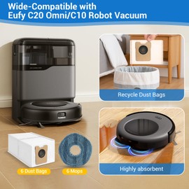 Bluevisk 12 Pack Omni C20 C10 Dust Bags and Mop Pads Accessories for Eufy C10/Omni C20 Robot Vacuum Parts 3.5 L Large Capacity Disposable Vacuum Dust Bags