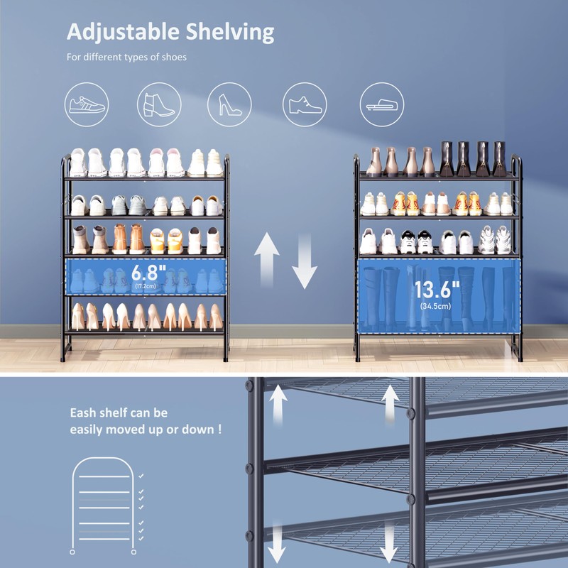 SUFAUY Shoe Rack, 5-Tier 33" Wide Shoe Storage Rack for