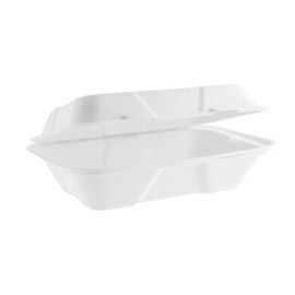 Strong Clamshell Takeaway Boxes, 7"x5" Pack of 50, 21oz/600ml, Ecofriendly Clamshell Takeaway Boxes, Disposable Takeaway Food Container Boxes, Biodegradable Food Container Boxes, Large Burger Boxes