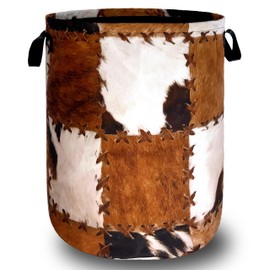 Retro Cows Print Laundry Basket Cow Cowhide Brown Funny Laundry Hamper Foldable Oxford Cloth Animal Tote Bag Clothe Toy Storage Bucket 18.9"x16.5"For Bathroom/Laundry Storage/Bedroom
