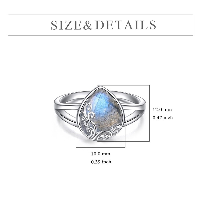 POPLYKE Labradorite Filigree Band Ring Sterling Silver Gemstone Stones Jewelry