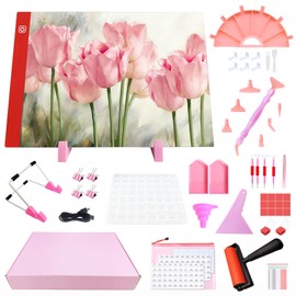 Muzagroo Art A4 LED Light Pad for Diamond Paintings Kits for Adults with Diamond Art Tools and Accessories, USB Powered Adjustable Brightness Light Board for Drawing, Tattoo, Sketching(Pink, A4)