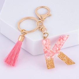 Suweibuke Cute Pink Key Chains for Women Girls, Initial Letter Keychains with Tassel, Charms for Key Purse Handbags Backpacks (Pink-K)