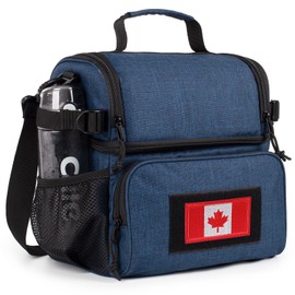 2 Compartment Lunch Bag for Men Adult, Tactical Lunch Box Leakproof Insulated Large Cooler Bag for Work with Adjustable Shoulder Strap Flag Double Layer Lunch Pail