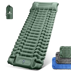 Self-Inflating Sleeping Mat, Ultralight Camping Inflatable Mattress with Foot Press Pump and Pillow, Foldable Waterproof Air Mattress, Anti-Ripstop Sleeping Mat for Hiking, Beach, Camping