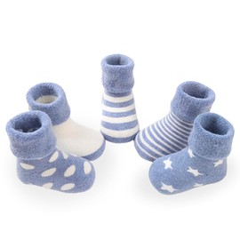 5 Pairs Baby Warm Thick Cotton Socks, Soft Toddler Girls Boy Thermal Crew Socks Infants Combed Cotton Socks Turn Cuff Socks For 0-1/1-3 Years Kids, Pink/Blue