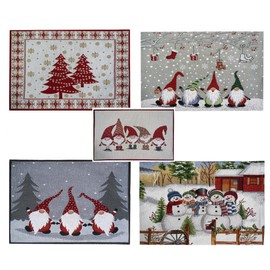 Set of 2 Place Mats Table Runner Tapestry Winter Christmas Various Designs Cotton Blend (3 Gnomes)