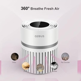 AZEUS Air Purifier for Home, HEPA Filter Captures 99.97% Dust & Smoke, 3-Stage Filtration System, Helps promote better sleep, Portable, White