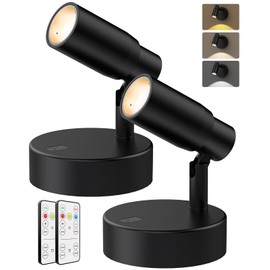 PESUTEN Zoomable Spot Lights Indoor, Rechargeable Picture Light with Remote, Dimmable CCT Spotlight for Wall Art, 6000mAh Uplights with Timer for Plant Artwork Painting Sofa Corner Black 2Pack