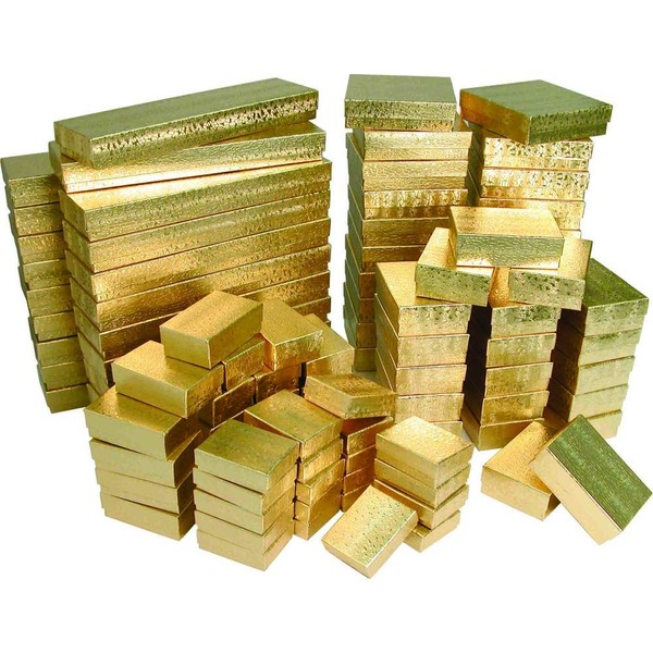 888 Display - Case of 100 Boxes of 2 1/8" x 1 5/8" x 3/4" GoldFoil Cotton Filled Jewelry Boxes