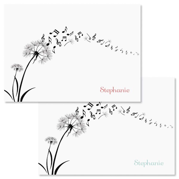 Dandelion Notes Personalized Note Cards - 24 Cards with White Envelopes, 4¼ x 5½ Inch Size, Blank Inside, Add a Name, For Thank You Notes, or Graduation Gifts