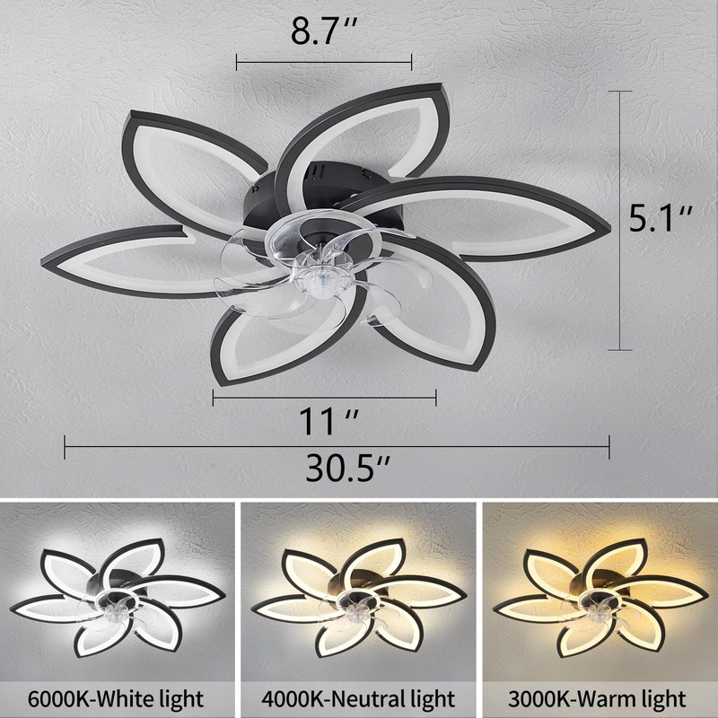 Dalouguan Ceiling Fan with Lights Remote Control, Black Flower Ceiling