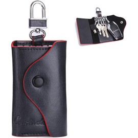 Funda de piel para llaves de contacto para hombres y mujeres, con ganchos para llaveros, organizador de llaves triple, color negro, Negro -, Minimalista