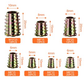 Crihovy 130-Teiliges Set Einschraubmutter, Gewindeeinsatz Holz, Gewindehülse, Einschraubmuttern, Einschraubmuffen, Gewindehülsen, Gewindebuchsen, Einschraubmutte, Einschraubhülsen, Einschraubgewinde