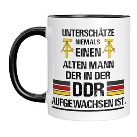 TassenTicker - DDR Tasse - Männer Geschenk - Geschenkidee - Ostdeutschland - Kaffeetasse mit Spruch - Ostalgie - Motiv - Geburtstagsgeschenk - Schwarz