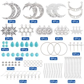 SUNNYCLUE 1 Box DIY 10 Pairs Star Moon Sun Dangle Earrings Making Kit Turquoise Beads Jewelry Making Accessories Supplies Bohemian Style Charms DIY Making Kits for Beginner Adults Silver Instruction