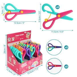 Belle Vous Safety Scissors in Various Colours - 12.5 cm - For Right and Left Handed Users - Art and Craft Scissors for Students - Set of 24 - Scissors from 2 Years