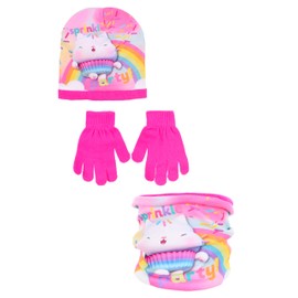Gabby's Dollhouse Girl's Autumn/Winter Hat + Scarf + Gloves Set (Fuchsia, 54), Fucsia