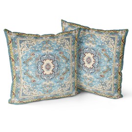 Snylcce Boho Throw Pillow Covers Set of 2 - Teal Antique & Vintage Design, Double-Sided Pattern - Soft Cushion Covers for Garden Couch, Sofa, Bed - Decorative 40x40 Inch Pillowcases
