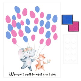 YeaHapiday Gender Reveal Fingerprint Tree with 2 Ink Pads, Gender Reveal Fingerprint Sheets, Baby Gender Reveal, Baby Shower Party Decoration, Special Meaningful Canvas Decoration