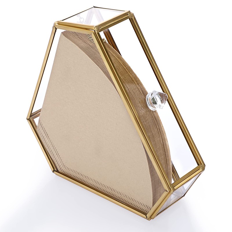 ELLDOO Gold Glass Coffee Filter Holder Coffee Paper Storage Container