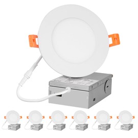 ZYC recessed Lighting 4 inch - 6Pack 9W 800LM 4 inch led recessed Lights,5CCT 2700K-5000K Selectable,Ultra-Thin LED Recessed Ceiling Light,Dimmable Canless Wafer Downlight,Pack of 6 White.