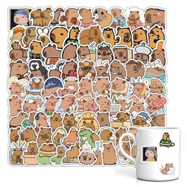 Capybara Stickers, 120 Pcs Cute Capybara Stationery Stickers, Waterproof Animal Stickers for Laptop, Travel, Capybara Gifts, Sticker Pack for Party Favors, Puffy Stickers