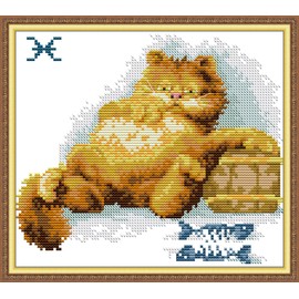 Cross Stitch Embroidery Kits Preprinted, OWN4B Fat Cat Pictures 11CT 12.6 x 10.2 Inch DIY Embroidery Kit Set (Cat 7)