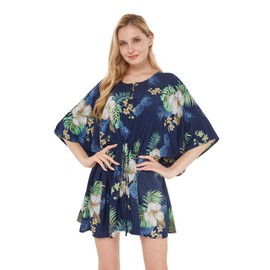 Women's Hawaiian Poncho Luau Dress Pineapple Garden Navy One Size