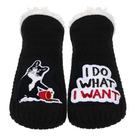 ZYZX Cat Cuddly Socks with Non-Slip Sole Winter Sherpa Fleece Fluffy Funny Cute Stopper Socks Comfortable Soft Warm House Socks Knitting Hut Socks Gifts, cat coffee