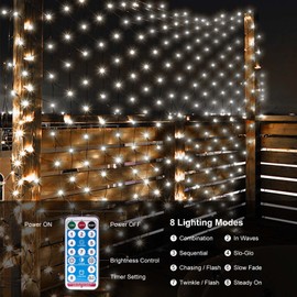 CORST Outdoor Light Net for Bushes 3.6 x 1.5 m Mesh Light Net Christmas Tree Solar Garden Fairy Lights Waterproof with Remote Control Timer for Xmas Room Balcony (White)