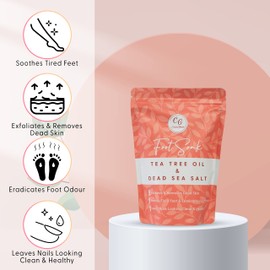 CalmGenix Foot Soak with Tea Tree Oil & Dead Sea Salt | Helps Treat Nail Fungus and Athletes Foot, Foot Spa Bath | Foot Moisturiser & Deodorizer Feet Soak | Exfoliating Foot Soak for Hard Skin