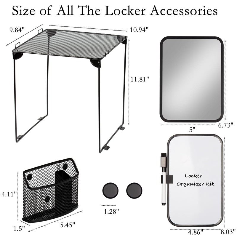 Svartur Black Locker Organizer Kit with Shelf, Shelf, Mirror, Pen